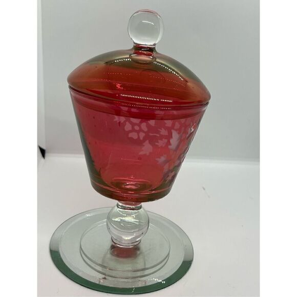 VTG Paden City Glass 10” Ruby Red Flash Glass Compote Apothecary Jar Candy Dish - Picture 4 of 9